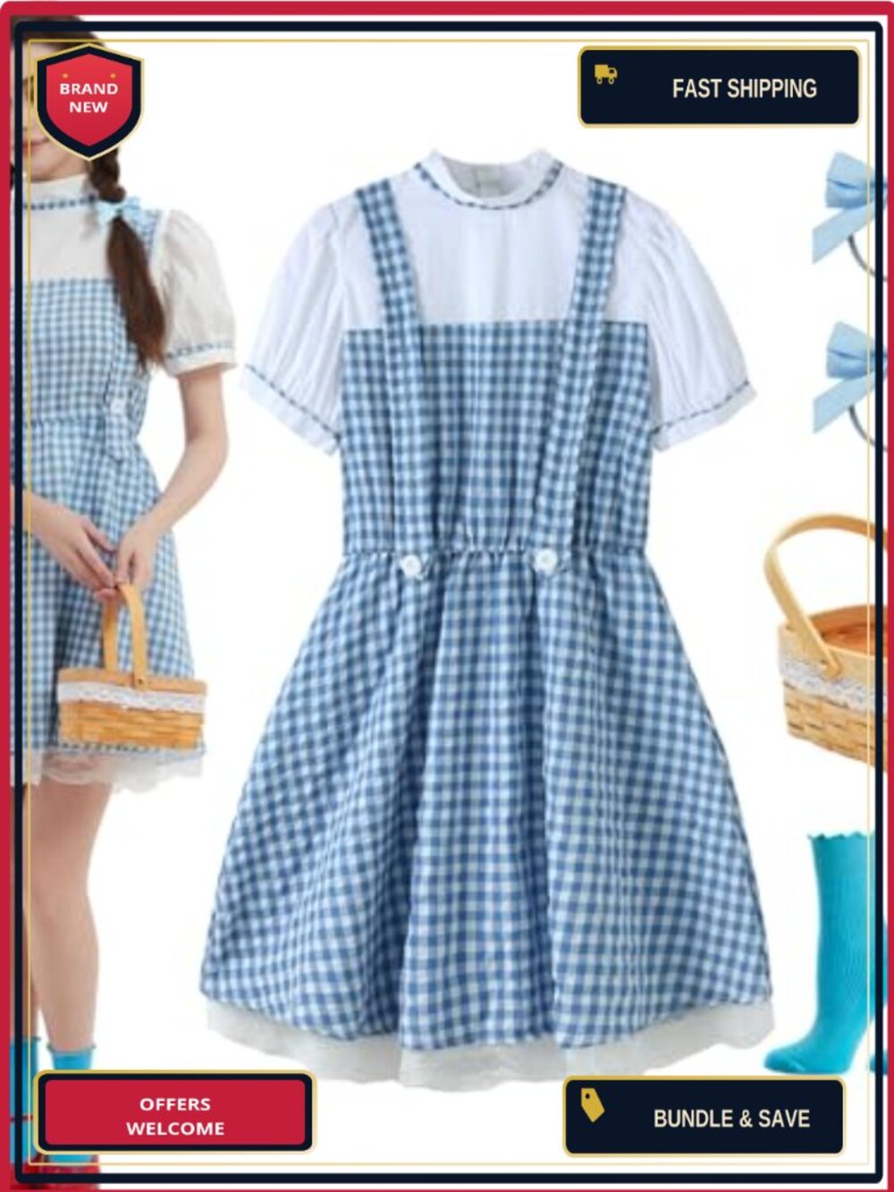Womens Storybook Character Halloween Costume Dress Basket Set Role Cosplay
